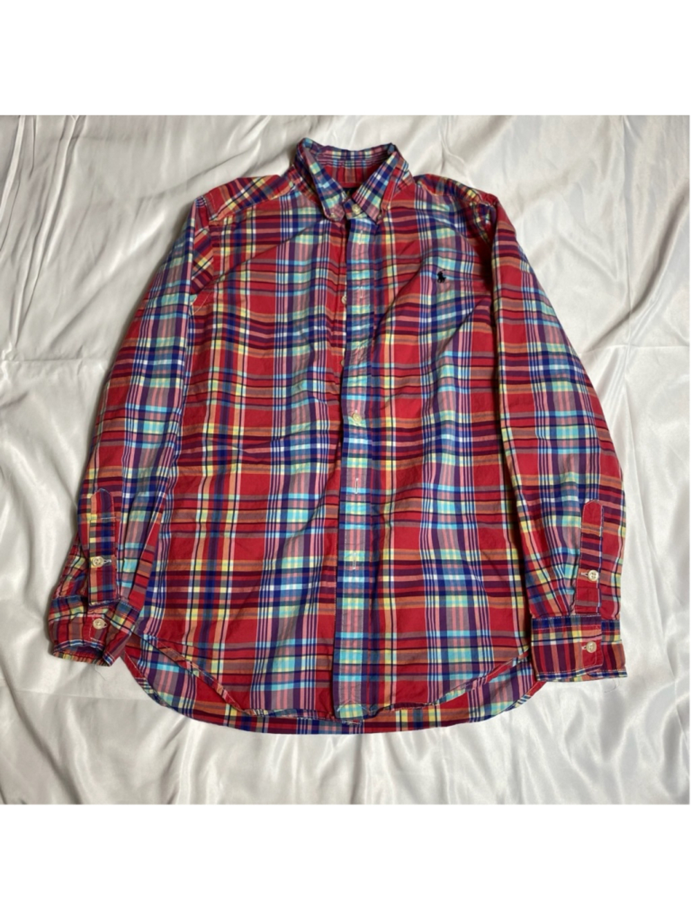 Boys Ralph Lauren Plaid Button Down Shirt L (14-16) Red Blue Yellow